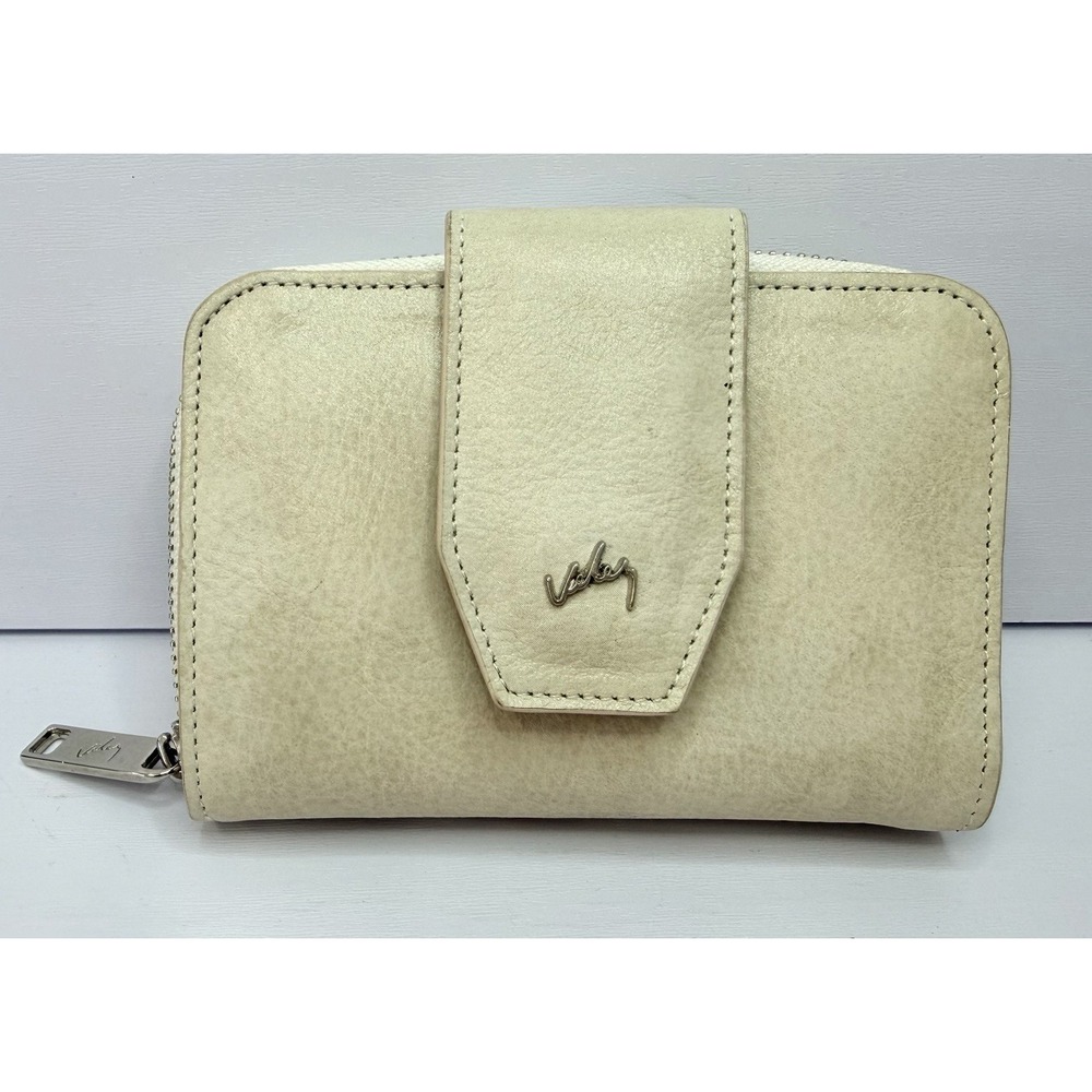 Velez Genuine Cattle Leather Beige Bifold Wallet Snap Closure Zip Around Purse